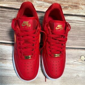 NEW-Nike Air Force 1 Red with Gold Details- NEVER WORN size 6.5